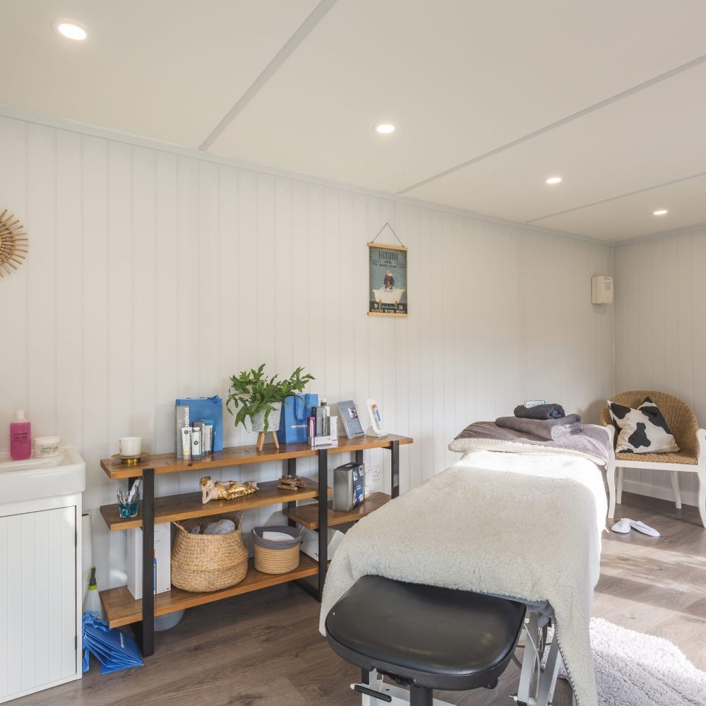 Beauty room with redwood cladding